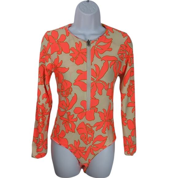Maaji Dali Flowers Triton Surf Swimsuit 1 Piece Long Sleeve Reversible M New - Picture 3 of 9